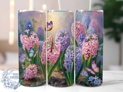 Spring Hyacinth Floral 20oz Tumbler, Seamless Butterfly Wrap, Spring Flower Cup Design, Sublimation Tumbler Wrap, 20Oz Tumbler Design, Botanical Pattern Cup, Colorful Garden Tumbler Sublimation ToriDesigns 