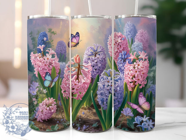 Spring Hyacinth Floral 20oz Tumbler, Seamless Butterfly Wrap, Spring Flower Cup Design, Sublimation Tumbler Wrap, 20Oz Tumbler Design, Botanical Pattern Cup, Colorful Garden Tumbler Sublimation ToriDesigns 