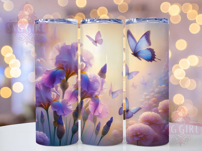 Spring Iris Butterfly 20oz Tumbler, Spring Butterfly Wrap, Flower Cup Design, Sublimation Tumbler Wrap, 20Oz Tumbler Design, Garden Theme Cup, Colorful Floral Tumbler Sublimation SvggirlplusArt 
