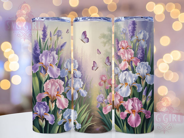 Spring Iris Butterfly 20oz Tumbler, Spring Butterfly Wrap, Flower Cup Design, Sublimation Tumbler Wrap, 20Oz Tumbler Design, Garden Theme Cup, Colorful Floral Tumbler Sublimation SvggirlplusArt 