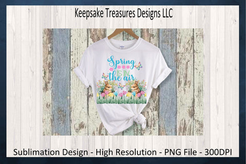 Spring Is In The Air Garden Bunny, Sublimation PNG Design, Easter Bunny Tea Towel, Digital Download Sublimation Keepsake Treasures Designs LLC. 