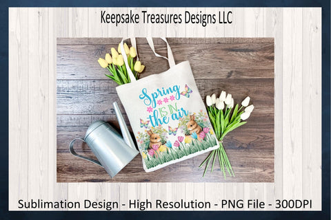 Spring Is In The Air Garden Bunny, Sublimation PNG Design, Easter Bunny Tea Towel, Digital Download Sublimation Keepsake Treasures Designs LLC. 