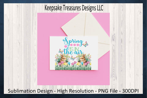 Spring Is In The Air Garden Bunny, Sublimation PNG Design, Easter Bunny Tea Towel, Digital Download Sublimation Keepsake Treasures Designs LLC. 