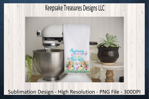 Spring Is In The Air Garden Bunny, Sublimation PNG Design, Easter Bunny Tea Towel, Digital Download Sublimation Keepsake Treasures Designs LLC. 