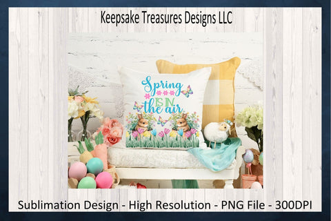 Spring Is In The Air Garden Bunny, Sublimation PNG Design, Easter Bunny Tea Towel, Digital Download Sublimation Keepsake Treasures Designs LLC. 