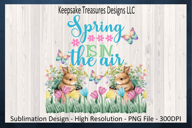 Spring Is In The Air Garden Bunny, Sublimation PNG Design, Easter Bunny Tea Towel, Digital Download Sublimation Keepsake Treasures Designs LLC. 