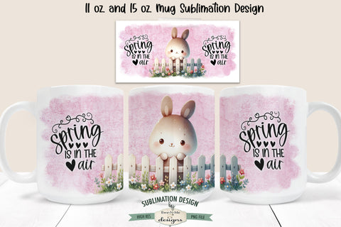 Spring Is In The Air | Spring Bunny Fence Sublimation Mug Sublimation Ewe-N-Me Designs 