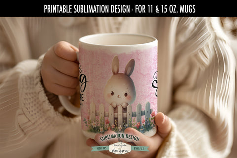Spring Is In The Air | Spring Bunny Fence Sublimation Mug Sublimation Ewe-N-Me Designs 