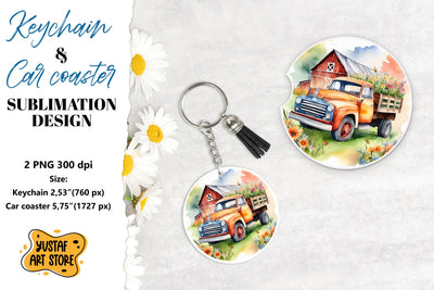 Spring Keychain. Spring Car coaster sublimation design Sublimation Yustaf Art Store 