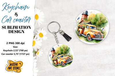 Spring Keychain. Spring Car coaster sublimation design Sublimation Yustaf Art Store 