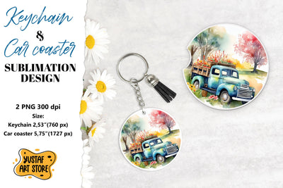 Spring Keychain. Spring Car coaster sublimation design Sublimation Yustaf Art Store 