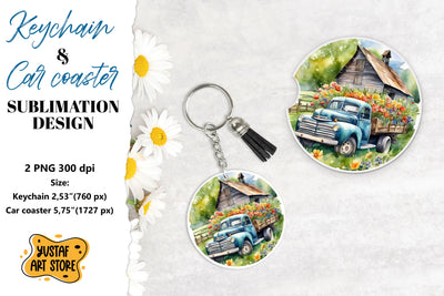 Spring Keychain. Spring Car coaster sublimation design Sublimation Yustaf Art Store 