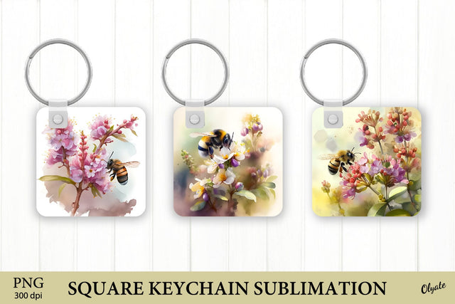 Spring Keychain Sublimation. Bee Keychain PNG Sublimation Olga Terlyanskaya 