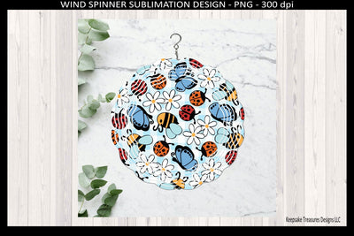 Spring Ladybug Wind Spinner Sublimation PNG, Whimsical Bee Butterfly Floral Design, Front Porch Patio Decor Digital Download Sublimation Keepsake Treasures Designs LLC. 