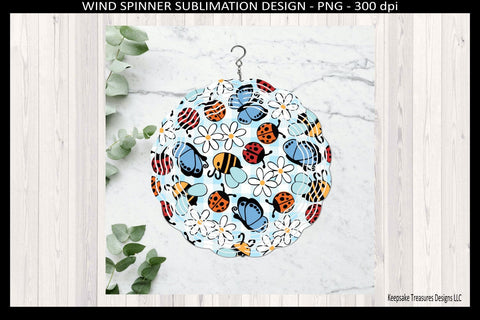 Spring Ladybug Wind Spinner Sublimation PNG, Whimsical Bee Butterfly Floral Design, Front Porch Patio Decor Digital Download Sublimation Keepsake Treasures Designs LLC. 