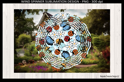 Spring Ladybug Wind Spinner Sublimation PNG, Whimsical Bee Butterfly Floral Design, Front Porch Patio Decor Digital Download Sublimation Keepsake Treasures Designs LLC. 