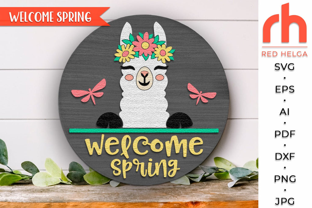 Spring Lama Door Sign Cut File, Easter Welcome Hanger SVG - So Fontsy