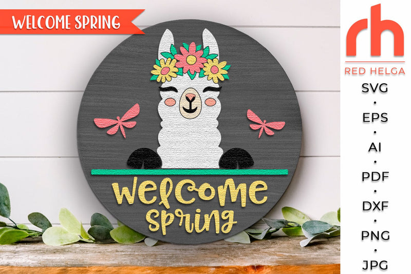 Spring Lama Door Sign Cut File, Easter Welcome Hanger SVG SVG RedHelgaArt 