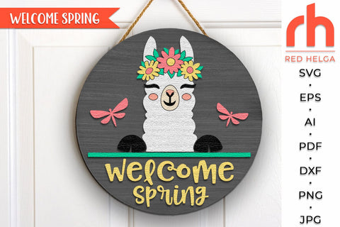 Spring Lama Door Sign Cut File, Easter Welcome Hanger SVG SVG RedHelgaArt 