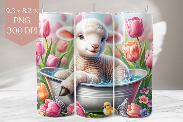 Spring Lamb Tumbler PNG, Tulip Flower 20oz Wrap Design Sublimation BijouBay 