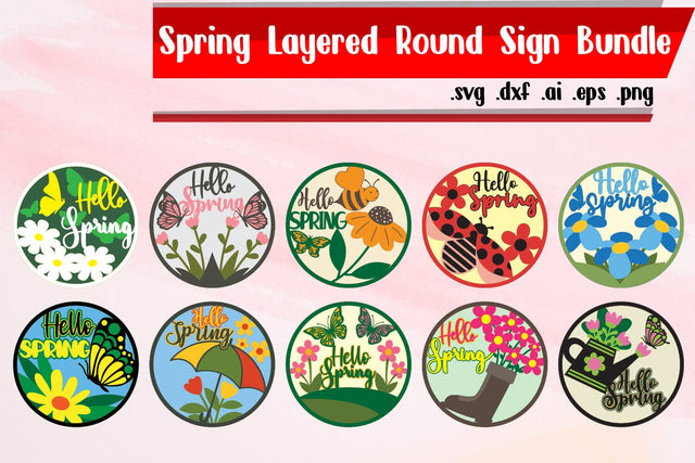 Spring Layered Round Sign Bundle SVG zafrans studio 