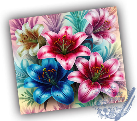 Spring Lilies Floral Tumbler Wrap, Beautiful Lilies, Tumbler Wrap, Sublimation Design, Floral Art, Flower Decor, Nature Lover Gift, Spring Decor Sublimation ToriDesigns 