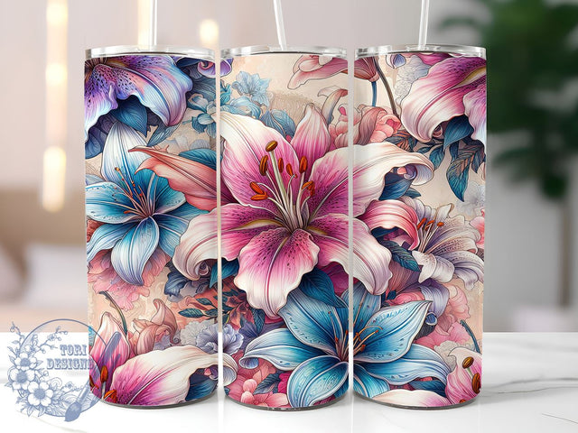 Spring Lilies Floral Tumbler Wrap, Beautiful Lilies, Tumbler Wrap, Sublimation Design, Floral Art, Flower Decor, Nature Lover Gift, Spring Decor Sublimation ToriDesigns 