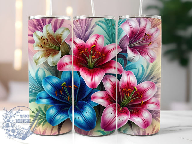 Spring Lilies Floral Tumbler Wrap, Beautiful Lilies, Tumbler Wrap, Sublimation Design, Floral Art, Flower Decor, Nature Lover Gift, Spring Decor Sublimation ToriDesigns 