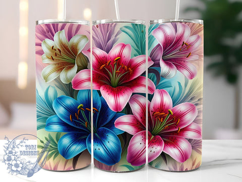 Spring Lilies Floral Tumbler Wrap, Beautiful Lilies, Tumbler Wrap, Sublimation Design, Floral Art, Flower Decor, Nature Lover Gift, Spring Decor Sublimation ToriDesigns 