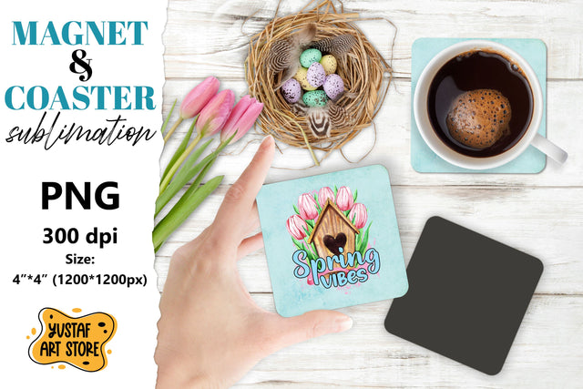 Spring magnet sublimation/Spring coaster PNG. Spring vibes Sublimation Yustaf Art Store 