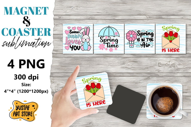 Spring magnet sublimation/Spring coaster PNG.Spring 4 design Sublimation Yustaf Art Store 