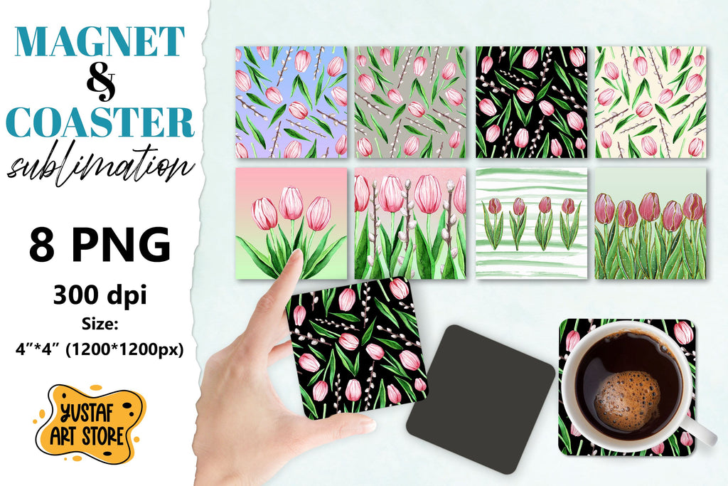 Spring magnet sublimation/Spring coaster sublimation tulips - So Fontsy