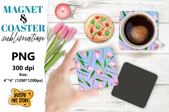 Spring magnet sublimation/Spring coaster sublimation tulips Sublimation Yustaf Art Store 
