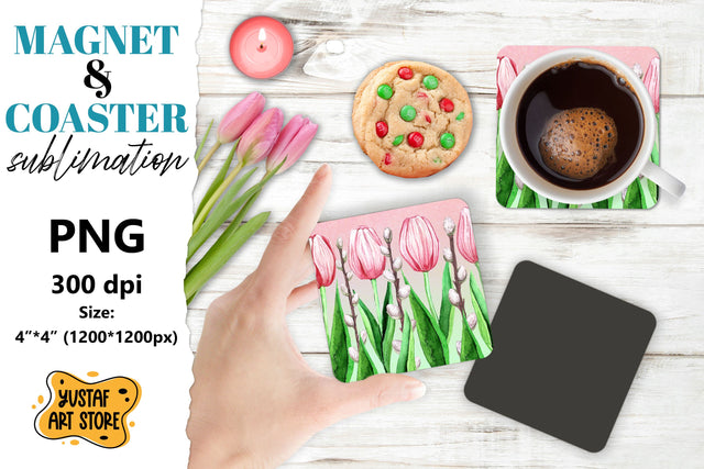 Spring magnet sublimation/Spring coaster sublimation tulips Sublimation Yustaf Art Store 