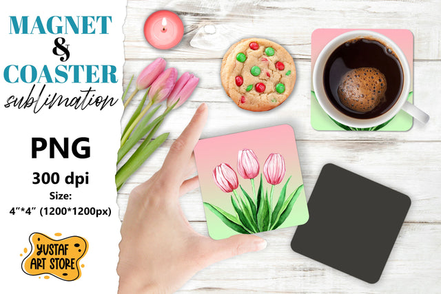 Spring magnet sublimation/Spring coaster sublimation tulips Sublimation Yustaf Art Store 