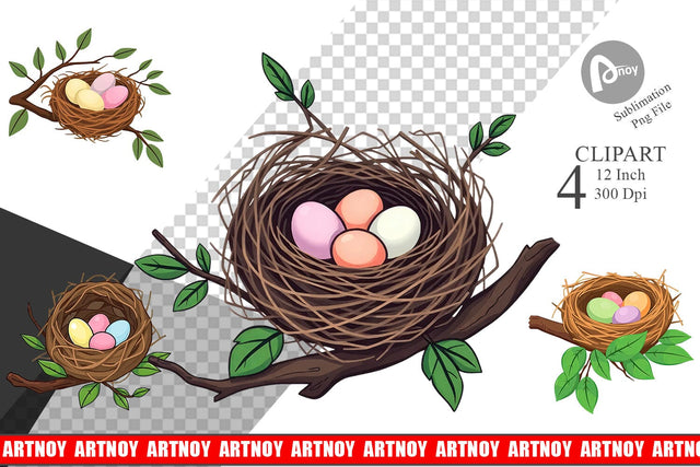 Spring Nest Clipart Sublimation artnoy 