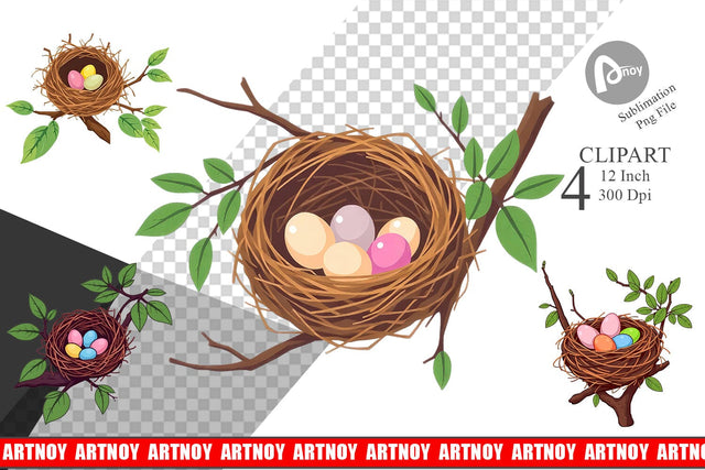 Spring Nest Clipart Sublimation artnoy 