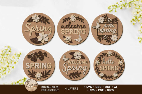 Spring Panels Set Multilayer Templates, Wood Cut and Paper Cut, Laser Cut Files SVG LaserCutano 