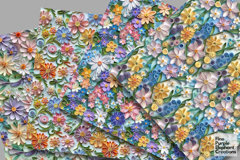 Spring Pastel Flower Quilling Pattern Digital Paper - Floral Digital Pattern Fine Purple Elephant Creations 