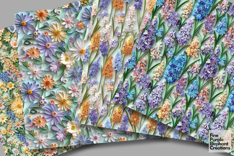 Spring Pastel Flower Quilling Pattern Digital Paper - Floral Digital Pattern Fine Purple Elephant Creations 