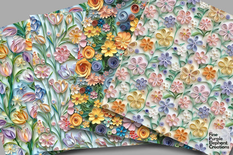 Spring Pastel Flower Quilling Pattern Digital Paper - Floral Digital Pattern Fine Purple Elephant Creations 