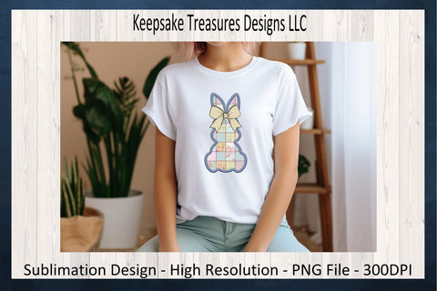Spring Patch Work Bunnies, Sublimation PNG Design, Stitch Faux Embroidery, Coquette Bow, Easter Rabbit PNG, Sublimation Keepsake Treasures Designs LLC. 