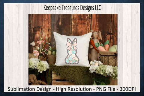 Spring Patch Work Bunnies, Sublimation PNG Design, Stitch Faux Embroidery, Coquette Bow, Easter Rabbit PNG, Sublimation Keepsake Treasures Designs LLC. 