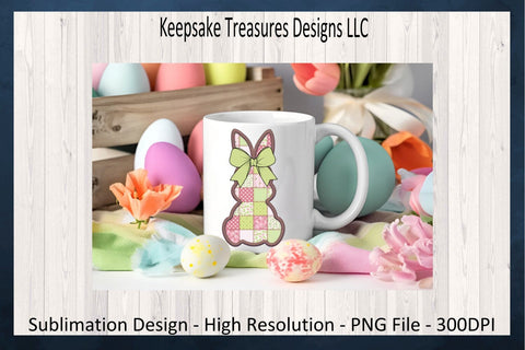 Spring Patch Work Bunny, Sublimation PNG Design, Brown Stitch Faux Embroidery, Coquette Bow, Easter Rabbit PNG, Sublimation Keepsake Treasures Designs LLC. 