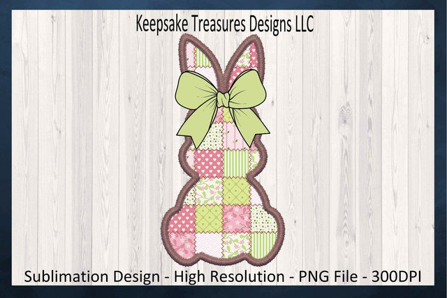 Spring Patch Work Bunny, Sublimation PNG Design, Brown Stitch Faux Embroidery, Coquette Bow, Easter Rabbit PNG, Sublimation Keepsake Treasures Designs LLC. 