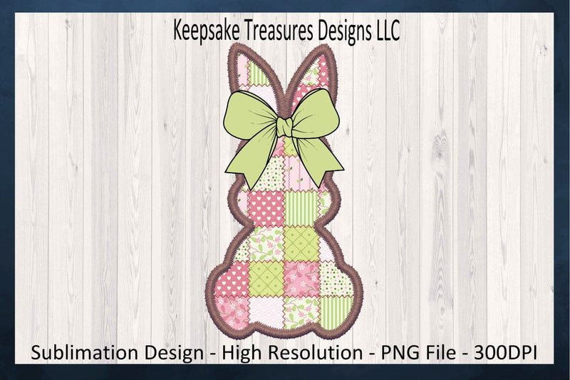 Spring Patch Work Bunny, Sublimation PNG Design, Brown Stitch Faux Embroidery, Coquette Bow, Easter Rabbit PNG, Sublimation Keepsake Treasures Designs LLC. 