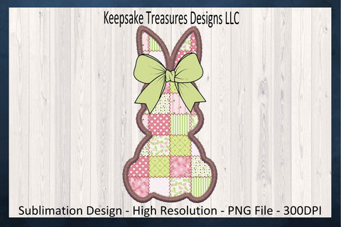 Spring Patch Work Bunny, Sublimation PNG Design, Brown Stitch Faux Embroidery, Coquette Bow, Easter Rabbit PNG, Sublimation Keepsake Treasures Designs LLC. 