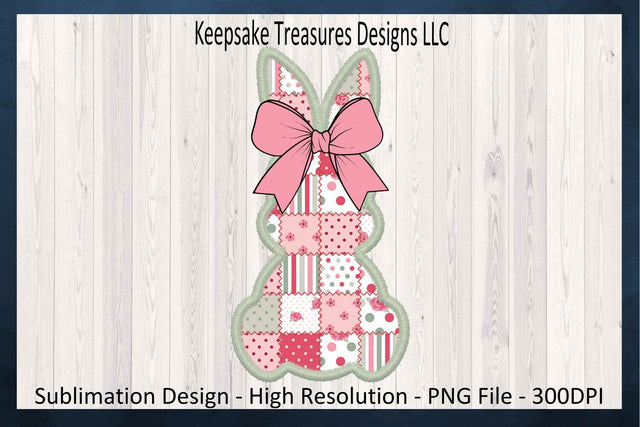 Spring Patch Work Bunny, Sublimation PNG Design, Mint Stitch Faux Embroidery, Coquette Bow, Easter Rabbit PNG, Sublimation Keepsake Treasures Designs LLC. 