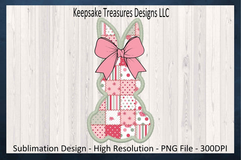 Spring Patch Work Bunny, Sublimation PNG Design, Mint Stitch Faux Embroidery, Coquette Bow, Easter Rabbit PNG, Sublimation Keepsake Treasures Designs LLC. 