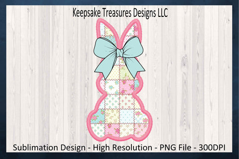 Spring Patch Work Bunny, Sublimation PNG Design, Pink Stitch Faux Embroidery, Coquette Bow, Easter Rabbit PNG, Sublimation Keepsake Treasures Designs LLC. 